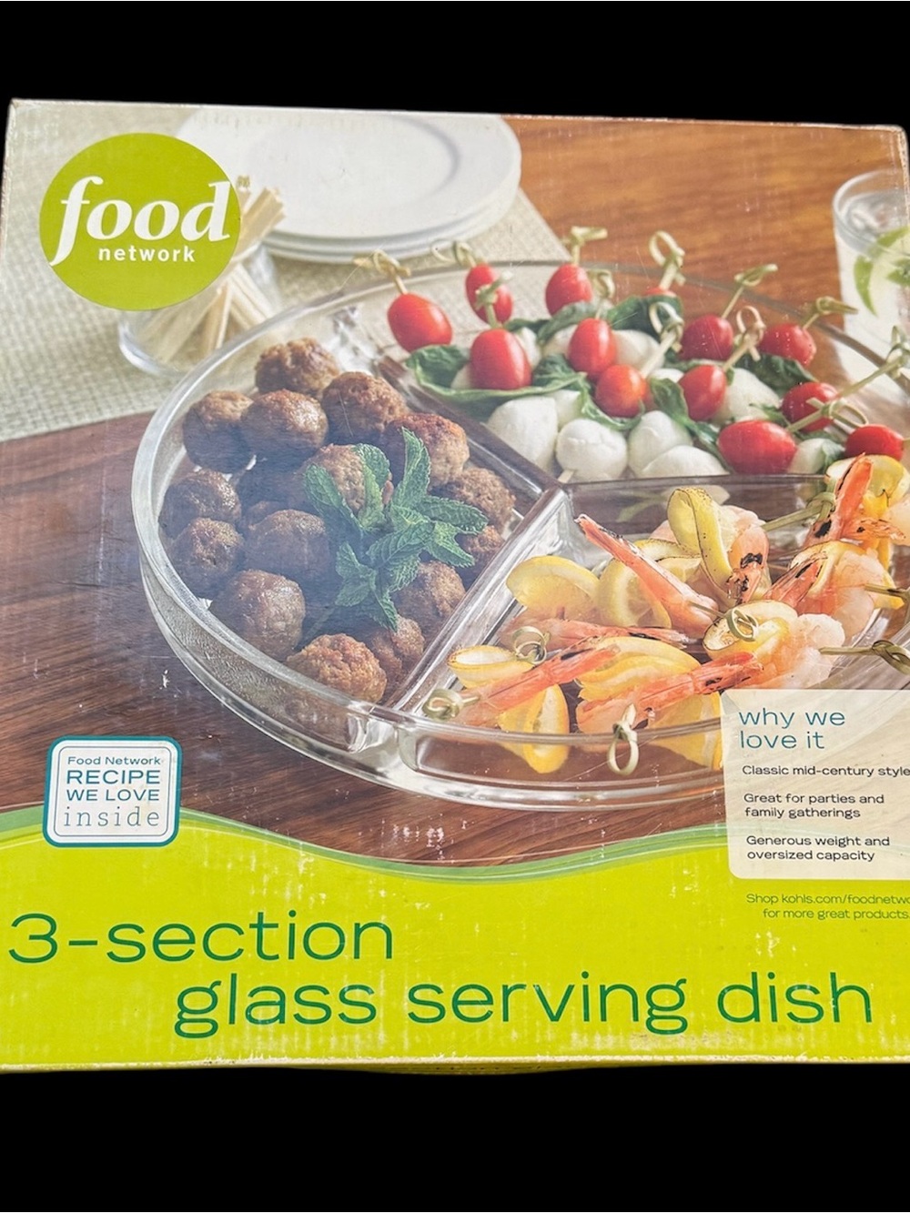 Food Network Clear Glass 3-Section Serving Dish